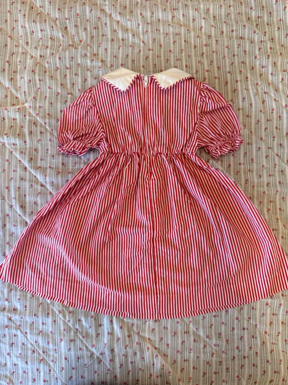 Red and White Striped Puff Sleeve Dress